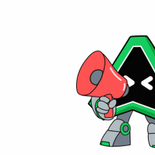a cartoon character holding a megaphone that says attention please