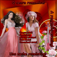 a picture of two women with the words a romantic evening