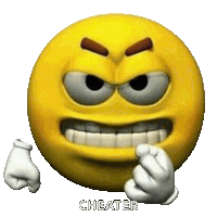 an angry yellow smiley face with the word cheater written below it