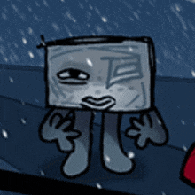 a cartoon drawing of a cube with a face and arms