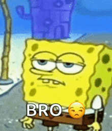 a cartoon of spongebob with the word bro on it