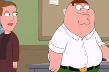 peter griffin from family guy is smiling and standing next to a woman