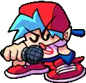 a pixel art drawing of a boy holding a microphone in his hand .