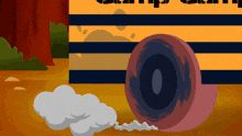 a cartoon illustration of a school bus with smoke coming out of it