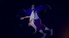a cartoon character with wings is flying through the air .