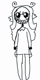a drawing of a person holding a blue object in their hand
