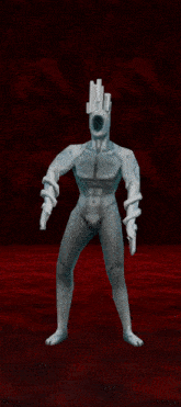 a statue of a man with a crown on his head is standing in front of a red wall