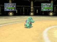 a video game with totodile and magikarp on the screens