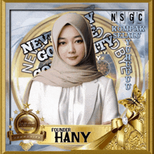 a framed picture of a woman with the name founder hany