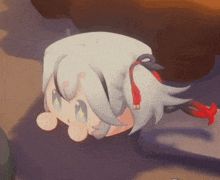 a close up of a cartoon character 's head with a red tail