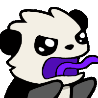 a panda bear with a purple tongue sticking out of its mouth