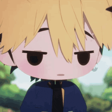 a cartoon character with yellow hair and black eyes