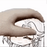 a close up of a person 's face with a hand on it 's forehead .