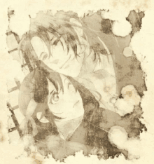 a drawing of a man and a woman on a dirty piece of paper
