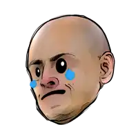 a cartoon drawing of a bald man with tears in his eyes