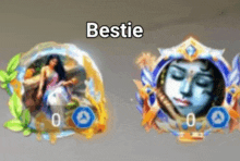 a painting of a woman and a painting of a face with the word bestie written on it