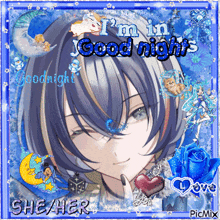 a picture of a girl with the words i 'm in good nights on it