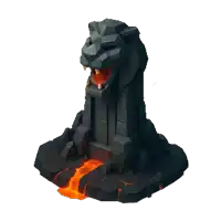 a low poly statue of a lion with lava coming out of its mouth