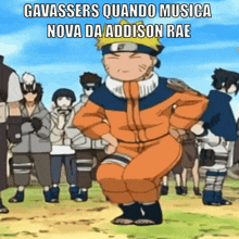 a cartoon of naruto dancing in front of a group of people