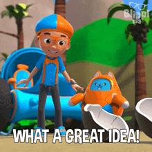 What A Great Idea Blippi And Tabbs The Cat GIF - What A Great Idea Blippi And Tabbs The Cat Blippi Wonders Educational Cartoons For Kids GIFs