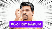 a man with a beard has a purple sign that says #gohomeanura on it