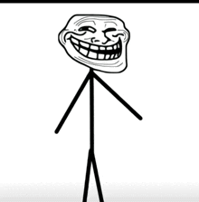 a stick figure with a troll face is smiling
