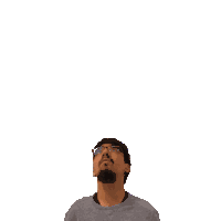 a man with glasses and a beard is looking up at the number 22