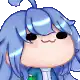 a pixel art drawing of a girl with long blue hair and a ponytail .