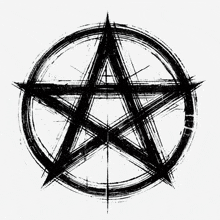 a black and white drawing of a pentagram with a cross in the center