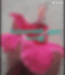 a blurred image of a person 's face with the word vita on the bottom