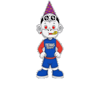 a texas rangers mascot is wearing sunglasses and a party hat