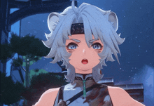 a close up of a cartoon character 's face with a surprised look on her face