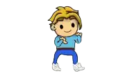 a cartoon of a boy wearing a blue shirt and blue pants