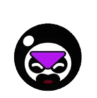 a black sphere with a purple circle in the middle and a white circle in the middle .