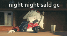a picture of a girl sitting at a bar with the words night night said gc