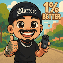 a cartoon of a man wearing a hat that says blazzard