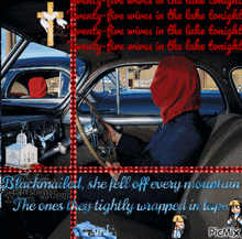 a picture of a woman in a car with the words " the ones they tightly wrapped in tape " on the bottom