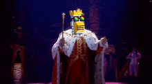 a pixelated image of a king on stage