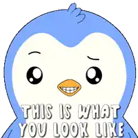 a blue and white penguin with the words " this is what you look like "