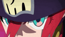 a close up of a cartoon character 's face with a purple hat