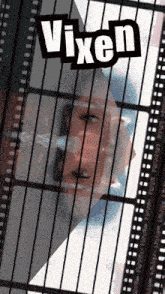 a picture of a woman behind bars with the word vixen on it