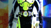 a man in a black and yellow superhero costume with a belt that says ' sd ' on it