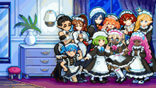 a pixel art drawing of a group of maids posing for a picture
