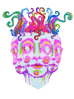 a colorful drawing of a woman 's face with a rainbow hairdo