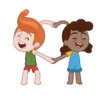 a boy and girl are making a heart shape with their hands