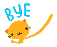 a cat with a long tail says bye