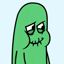 a cartoon of a green monster with stitches in its mouth
