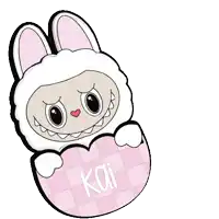 a drawing of a bunny holding a heart with the word kai on it