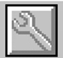 a pixel art drawing of a wrench in a square frame .