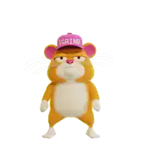 a cartoon hamster wearing a pink hat that says grind